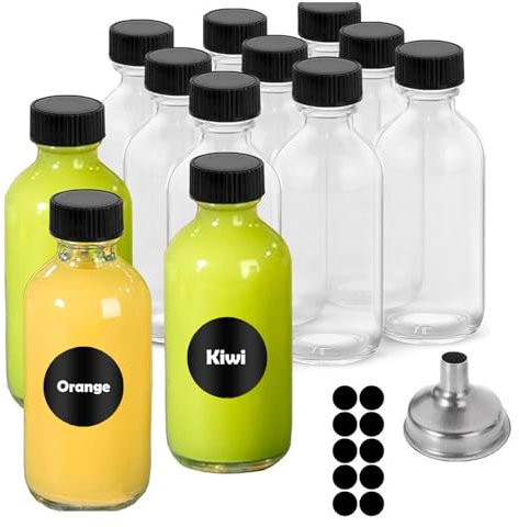Mini Bouteille Jus de Fruit,12pcs Petite Bouteille Shot De Jus,Petite Bouteille en Verre avec Bouchon,Mini Bouteille Verre,Mini Bouteille Shot,Bouteilles Miniatures,Pour Jus,Ginger Shot