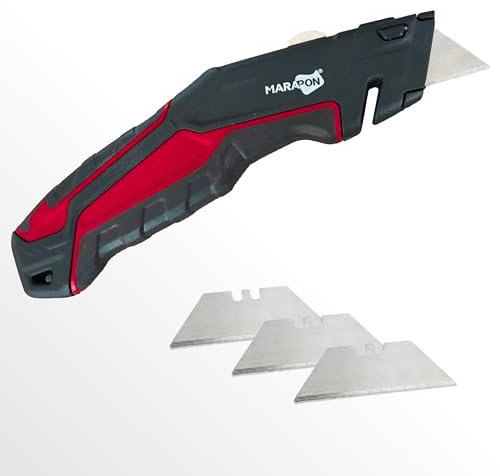 MARAPON® Teppichmesser Profi mit 4 Klingen | extra robustes Teppichmesser | Taschenmesser| Cutter Werkzeug für den professionellen Einsatz | Arbeitsmesser klein