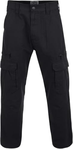 VR2 Denim Men's Heavy-Duty Cargo Trousers – 100% Cotton Work Pants with Multi-Pockets & Zip Fastenings | Big & Tall Fit | UK Waist 40–60, Leg 30–34