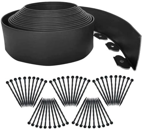 10m Lawn Edging Borders,Plastic Garden Edging Border [Extra Tall 10cm]with 50pcs Stakes, Flexible Landscape Edging Kit Mini Fence for Path Yard Flower Beds Pavement-Black