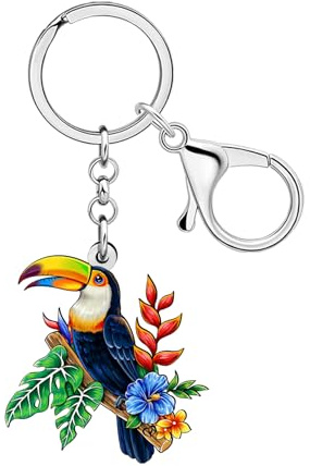 RAIDIN Acryl Hawaii Tropisch Cute Tukan Vogel Schlüsselanhänger Schlüsselring Ketten Geschenke für Damen Mädchen Vogelliebhaber Autoschlüssel Geldbeutel Taschen