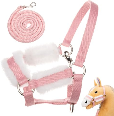 Hoofly Hobby Horse Zubehör – Halfter in Pink, mit Strick & Karabinerhaken [TÜV geprüft] für Steckenpferde in DIN A3 Größe – Hochwertige Ausstattung im Set - Ideal für Spiel & Training
