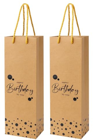 Ssyuysto 2 Stück Geburtstagswein-Geschenktüten mit brauner Goldfolie, für Geburtstagspartys, Weinflaschen, Geschenktüten-Set mit Griffen, wiederverwendbare Champagner-Papiertüten für Damen und Herren