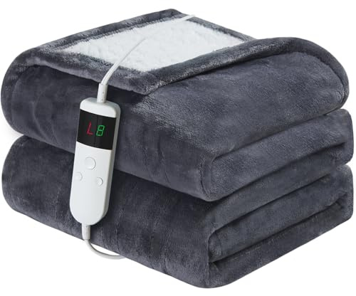Qieryun Heizdecke Mit Abschaltautomatik, Heizdecke 200x180CM 10 Heizstufen und 8h Auto-Off Gürtel Überhitzungsschutz, Flanell-Bezug maschinenwaschbar, Heißdecken für Schlafzimmer, Wohnzimmer, Büro