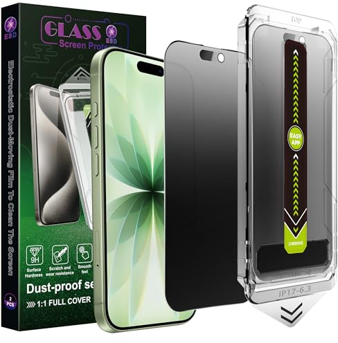 SY SHANGYAN Protector de Pantalla Mate Privado Anti-Spy para iPhone 17/16 Pro (6.3),2 Unidades,Anti-Reflejos,Cristal Templado 9H,Cobertura Total,Anti-Huellas,Auto Eliminación de Polvo,Sin Burbujas