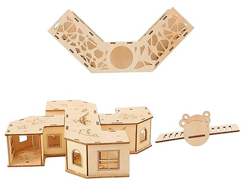 Luxshiny Wooden Pet Exercising Toy for Hamster with Maze Tunnel, Bunker Hideout and Seesaw, Provides Fun and Resistance to Bite and Scratch, Suitable for Small Pet Play and Style