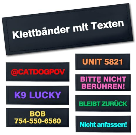2 Stück Personalisierte Namensaufnäher Für Hundegeschirr Wasserdichtes PU Klett Patch Selbst Gestalten (Schwarz, Groß: 16 cm x 5 cm)