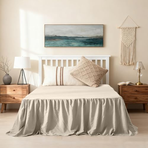 RANJIMA Jupe de lit à volants, élégant couvre-lit 140 x 200 cm avec ruchés de 45 cm de hauteur, style enveloppant, jupe de lit à enrouler, housse de jupe de lit pour sommier à lattes
