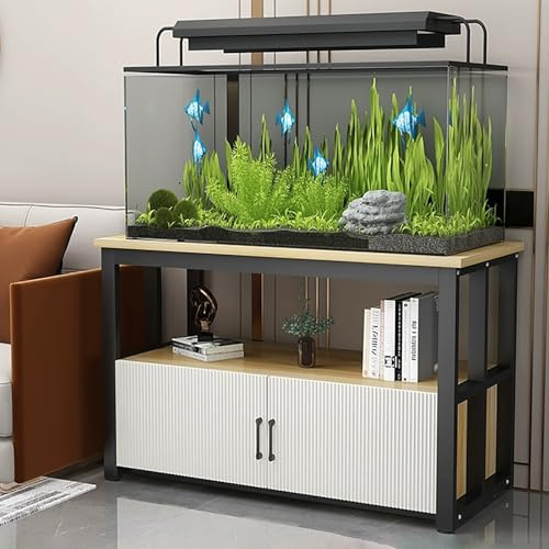 FVTVHEV Aquariumständer Aquarium Mit Unterschrank Breite 50–120 cm Zweistöckiges Design Aquarienschrank Geeignet für den Einsatz zu Hause oder im Büro(Wood Grain+Black,120x50x70cm)