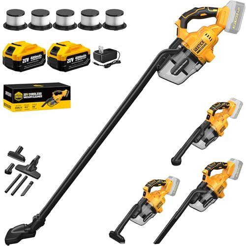Restick Cordless Vacuum Cleaner with 2x4.0A Battery&Quick Charger | 50kPa 125AW Strong Suction | 3 HEPA Filters | 4-in-1 Nozzle | 65CFM Powerful Brushless Handheld Vaccum for Home, Car, Pet, Shop
