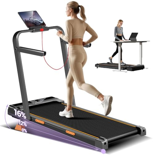 LONTEK 3.0HP Tapis de Course Pliable Inclinable 16%,avec Accoudoirs | 10km/h Tapis de Marche Pliable Inclinable, Télécommande, Treadmill Walking Pad, Tapis de Marche Bureau, 159KG Max Charge