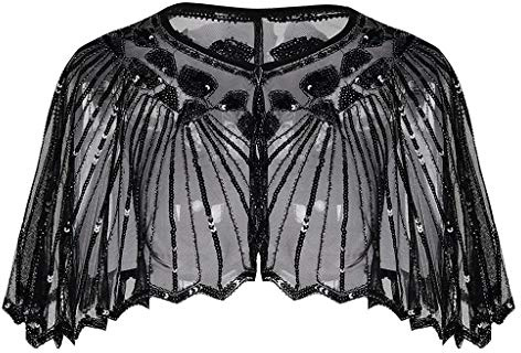 1920s Retro Schal Damen Pailletten Umschlagtücher Stola für Abendkleid 20er Jahre Stil Hochzeit Party Braut Gatsby Kostüm Accessoires Elegantes Abend Cape Weiche Strickjacke Outwear