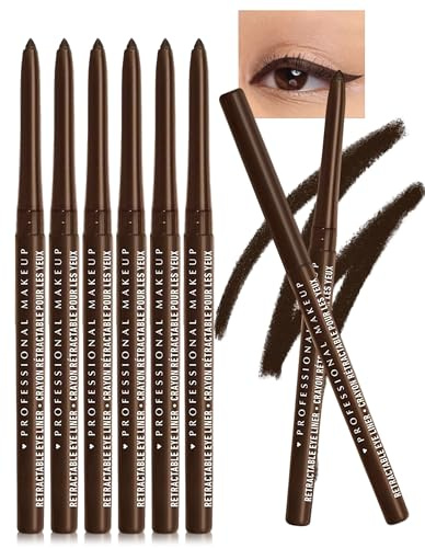 Erinde 6 Stück Gel Eyeliner Stift, Langanhaltend & Wasserfest Kajalstift, Hochpigmentiert, Wischfest Lidstrich, Drehbarer Stiftkopf, Geschmeidiger, Glatter Auftrag, Leicht Aufzutragen 02# Braun