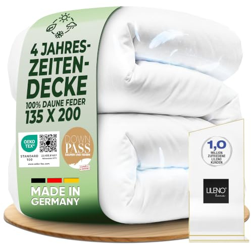 LILENO HOME Daunendecke 135x200 cm mit Federn [1er Pack] | 4-Jahreszeiten Bettdecke 135x200 cm für einen erholsamen Schlaf - waschbar bis 60 C - 2 zusammengeknöpfte Steppdecken