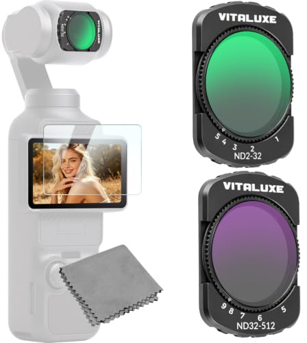 VITALUXE Variabler ND Filterset für DJI Osmo Pocket 3/4: ND2-32 + ND32-512 | Magnetisches ND Filter set mit AGC-Glas, DJI Osmo Pocket 3/Pocket 4 zubehör für Vlogs, Reisen & Outdoor-Aufnahmen