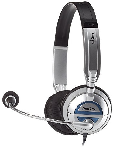 NGS MSX6 Pro- Auricular Acolchado con Micrófono Ajustable, Conexión Jack 3,5MM, Control de Volumen hasta 20 Hz, Color Plata y Azul