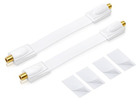 conecto 2X Premium Fensterdurchführung für SAT Kabel koaxial inkl. Klebepads (F-Kupplung auf F-Kupplung, vergoldet) weiß, 20 cm