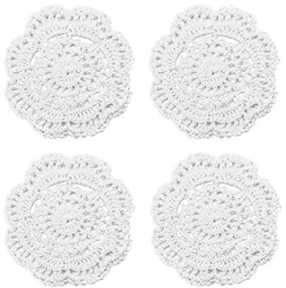 Phantomon Lace Runde Häkeldeckchen handgemachte Untersetzer 10 cm 4 Stück (Weiß)