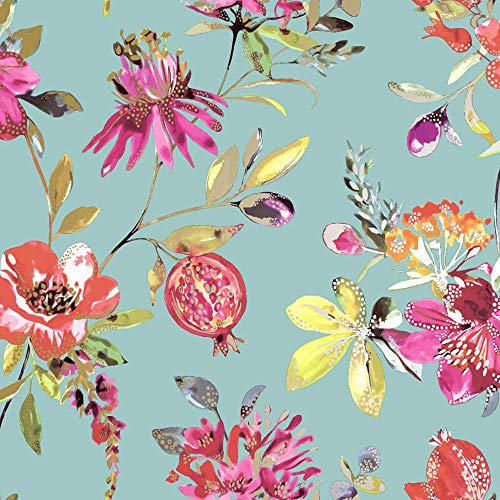 Holden Decor melgrano Floral Flowers Botanical Teal Gold Metallic Wallpaper