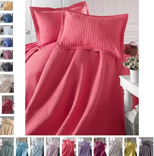 Mixibaby Bettüberwurf Steppdecke Tagesdecke Patchwork Kariert Bettdecke Decke Doppelbett, Größe:180 cm x 250 cm, Farbe:Hellrot