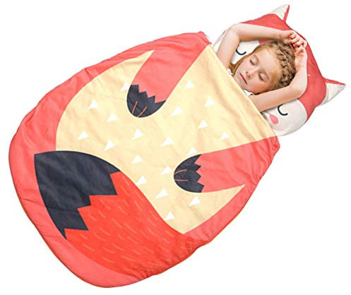 Schlafsack für Kleinkinder Kindergarten Schlafsäcke,3in1 Decke Bettdecke Kopfkissen mit Karikatur Pattern für Kindergarten Zuhause Reise (Rot Fuchs)
