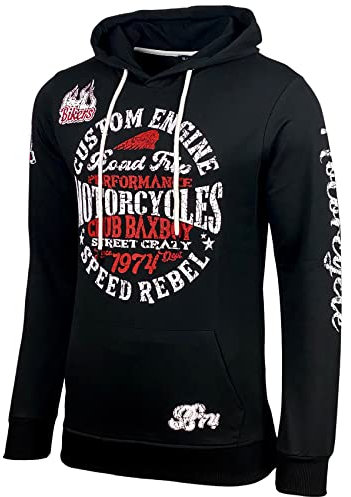 Baxboy Herren Pullover Hoodie Sweatjacke Longsleeve Sweatshirt Jacke Langarm Kapuzenpullover Hoody Sweater 2628, Farbe:Schwarz/Weiß, Größe:M