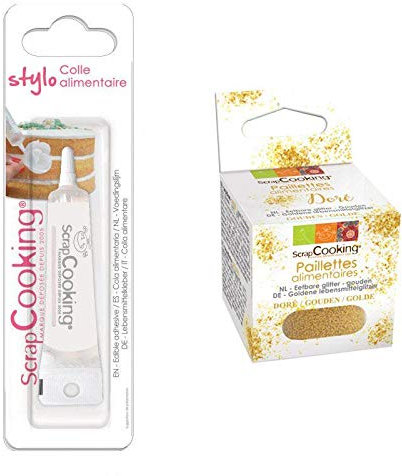 Colle alimentaire en tube + paillettes dorées