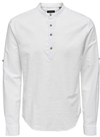 ONLY & SONS Herren Langarmshirt ONSCAIDEN - Slim Fit XS S M L XL XXL Beige Weiss, Größe:L, Farbe:White 22009883