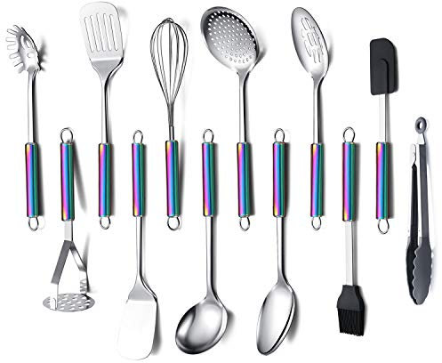 HOMQUEN Juego de Utensilios de Cocina de Acero Inoxidable,12 - Utensilios de Cocina,Juego de Utensilios de Cocina,Mejor Regalo-Juego de Utensilios de Cocina(Mango Colorido)