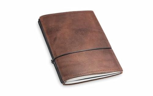 X17 Notizbuch A6, braun kastanie, aus Leder. Austauschbare Notizhefte (blanko, kariert) mit Doppeltasche, Made in Germany