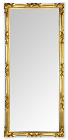 MO.WA Wandspiegel Spiegel klassisch Barock 82x182 Blattgold Ganzkörperspiegel mit Holzrahmen vergoldet Hoch- oder Querformat Spiegel Groß Bodenspiegel Made in Italy.