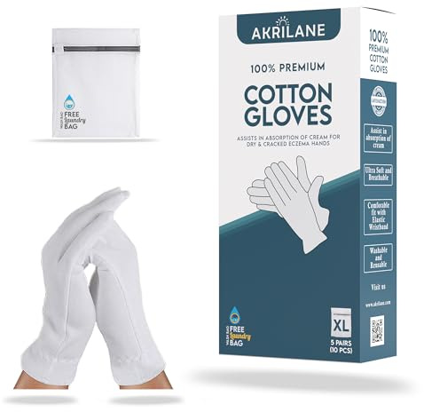 Extra Large Cotton Moisturizing Gloves for Dry Hands — 5 Pairs XL, Overnight Eczema Psoriasis Relief, Sleeping Lotion Hand Gloves, Spa Treatment Women Men