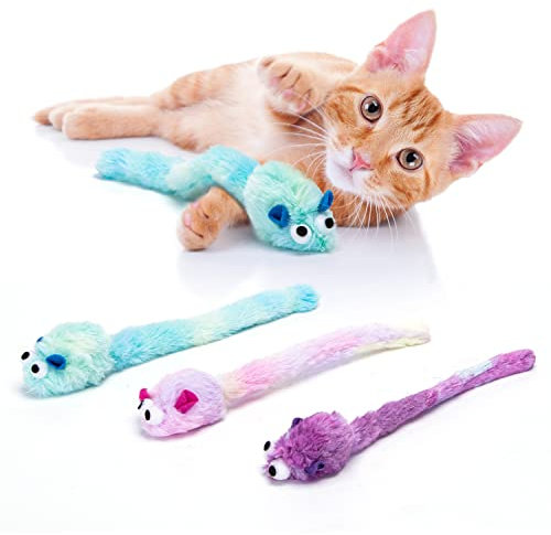 Nobleza-3 Paquets de Souris Jouet pour Chat,Contient de l'herbe à Chat,Jouets en Peluche Longs et Doux,Jouet d'Activité Interactif Petite Souris,La Souris-Jouet émet