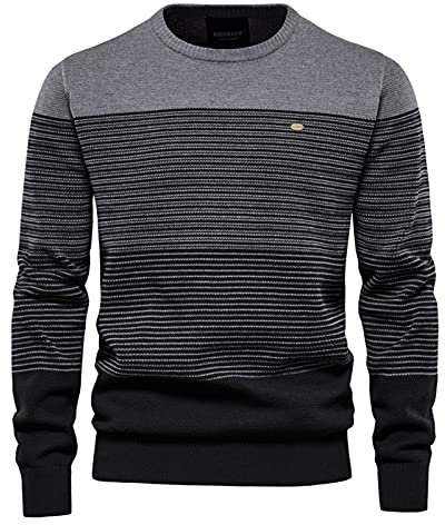 BeerMmay Herren Pullover - Gestreifter Kontrast Rundhals Pullover, Schmaler Schnitt, Casual Top