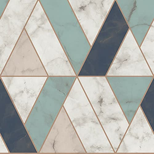Exclusive 3D Apex Fractal Geometric Marble Metallic Wallpaper Rose Gold Silver Charcoal (Mint Copper AL1008)