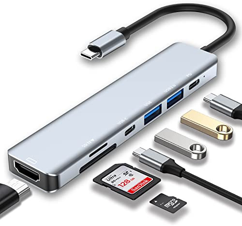 USB C Docking Station 7 in 1-4K HDMI, PD 100W & USB 3.0/2.0 - SD/TF Kartenleser, Kompatibel mit MacBook Pro & Air USB C Laptop und Andere Typ C Geräte