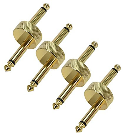 Amuzik 1/4 Inch Pedals Coupler Z Type 6.3mm Guitar Pedal Connectors 4 Pack TS Copper Male Connector for Saving Effect Pedalboard Space(4 Packs)