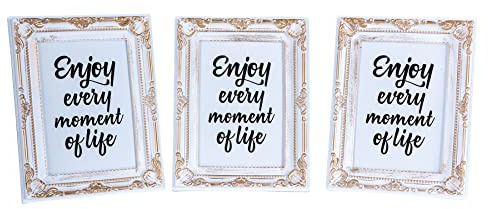 3er Set Fotorahmen 13x18 Weiß Gold Fotoaufsteller Barock Shabby Chic Antik Einzelrahmen Portraitrahmen