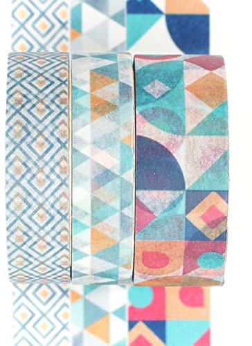 YUBX 3 Rollen Washi Tape Set Kreative Basic Dünn Dekorative Bänder für Kunst, DIY Handwerk, Bullet Journals, Planer, Scrapbooking, Verpackung (Rainbow Geometric)