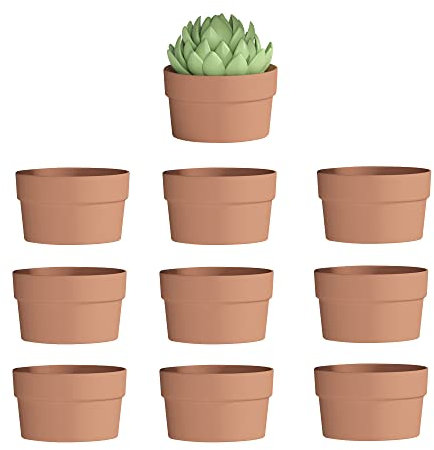 Fcacti Lot de 10 petits pots de fleurs en terre cuite peu profonds de 11,1 cm en terre cuite avec drainage, cacuts en terre cuite pour intérieur et extérieur avec trou de drainage