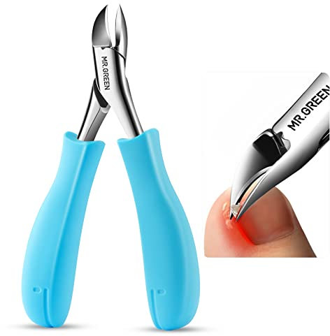 MR.GREEN Splash Resistant Nail Scissors Stainless Steel Nail Clippers for Thick or Hard Ingrown Toenails for Men, Women & Elderly (Blue Handle)