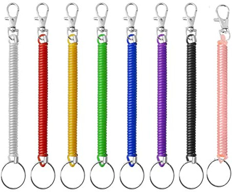 Cuerda de Pesca Llavero,8 Pack Llavero Espiral Elástico Multicolores Llaveros Plástico con Muelle Retráctil Alambre de Cuerda de Seguridad para Llaves Alicates Antorcha Trabajo Escolar 8 Colores