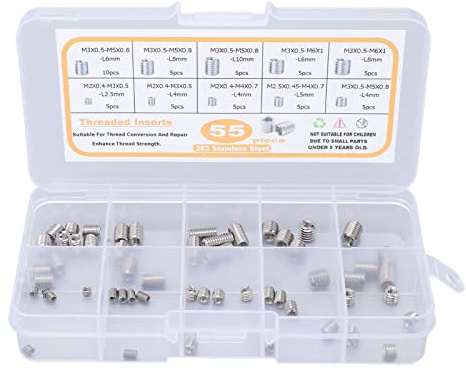 55Pcs Insert Nut, Threaded M2 M2.5 M3 Stainless Steel Fastener Assortment for Repair for Wood Hardwoods Plywood Softwoods