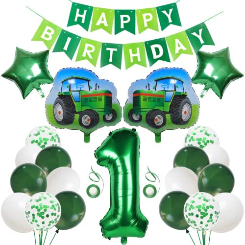 Traktor 1 Jahre Junge Deko 1. Geburtstag Junge Trecker Traktor Luftballon 1 Jahre Traktor Geburtstagsdeko 1 Jahre Junge mit Happy Birthday Girlande Traktor Ballons 1 Geburtstag Junge Deko für Kinder