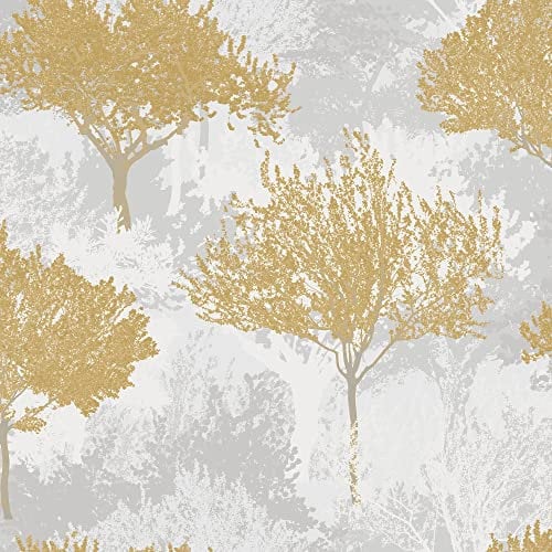 Superfresco Easy Birch Forest Mustard Wallpaper | Tree Design | Mustard Yellow Colour | Paste The Wall Application