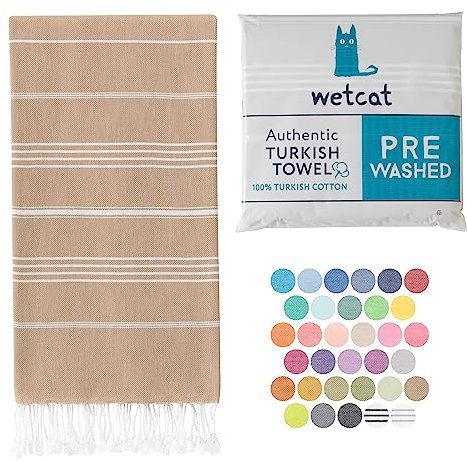 WETCAT Türkisches Strandtuch, 100 % Baumwolle, sandfrei, schnell trocknend, extra groß, leicht, Reisehandtuch für Erwachsene, Strandzubehör, Geschenk (Braun (Tawny Brown), 96,5 x 180,3 cm))