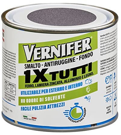 VERNIFER 1XTUTTI Antracite Antichizzato, Smalto Acrilico per la Protezione e Finitura di Superfici, Antiruggine, Smalto Lucido e Opaco, Senza Odore, 500ml