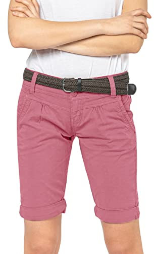 FRESH MADE Damen Bermuda-Shorts im Chino Style mit Gürtel Dark-Rose L