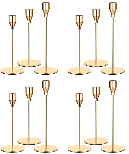 12 STÜCKE Gold Kerzenhaltern, Kerzenhalter für Kegelkerze passt 3/4 Zoll Dicke Kerze&geführte Kerzen, Retro Metall Kerzenhalter für Kerzenlicht Abendessen Hochzeit Party Bankett Dekoration