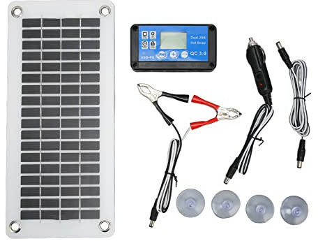 Kit de Panneaux Solaires 12 V 30 W pour Système 12 Volts de Voiture de Camping-Car, Panneau Solaire Portable avec Contrôleur pour Bateaux de Camping-Car à Batterie 12 V